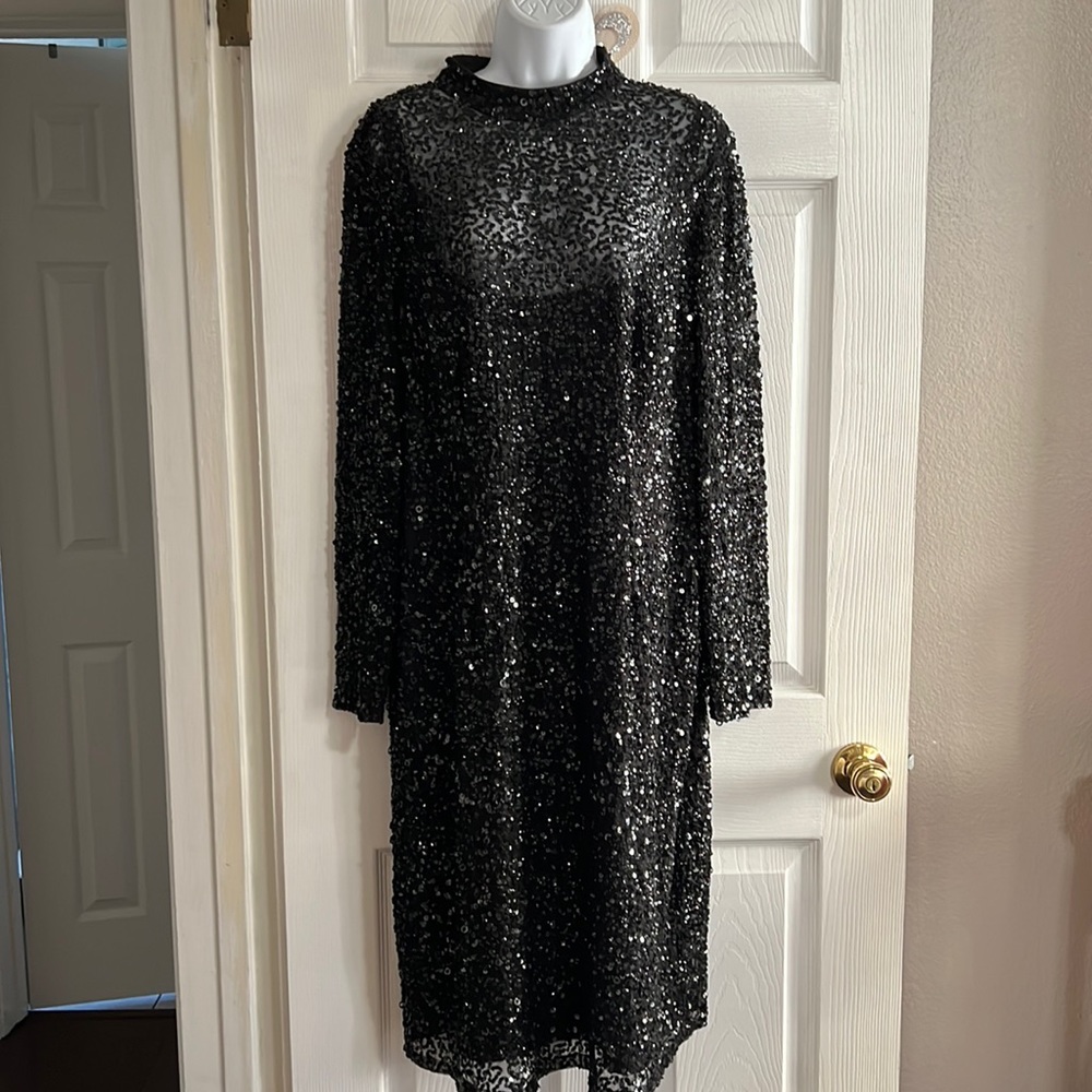 Adrianna Papell Sequin Black Dress Size 16